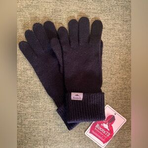 Roots 73 black touchscreen gloves. Features long wrist cuff for extra protection